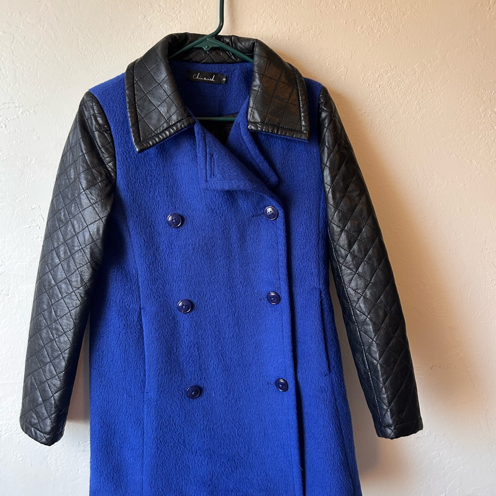 Chicwish Royal Blue Coat With Black Quilted Sleeves
